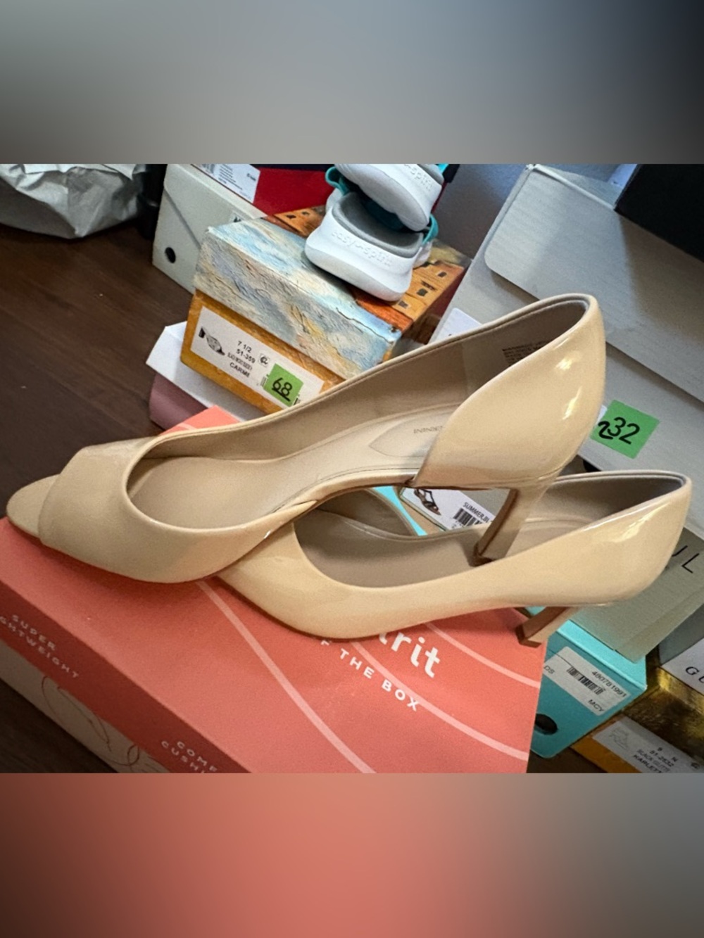 Giani Bernini Nude Patent Peep-Toe Kitten Heels